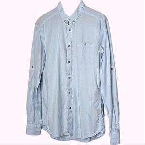 REACTION Kenneth Cole Fitted Blue Cotton Broadcloth Dress Shirt size Men's L